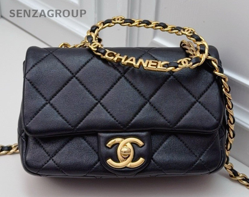 Chanel Chain 2Way Shoulder Bag Crossbody Black Gold Women Classic Designer