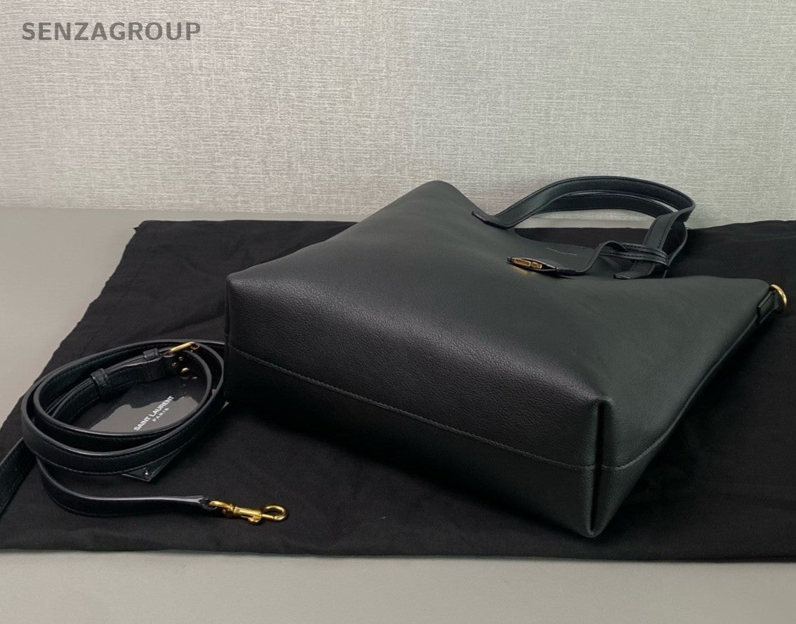YSL Saint Laurent NorthSouth Tote Calfskin 2way Shoulder Handbag Women Black