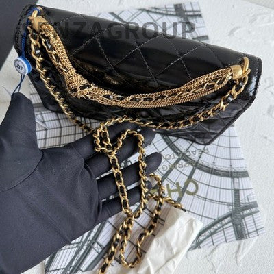 Chanel 24A Quilted Black Gold WOC Chain Shoulder Bag