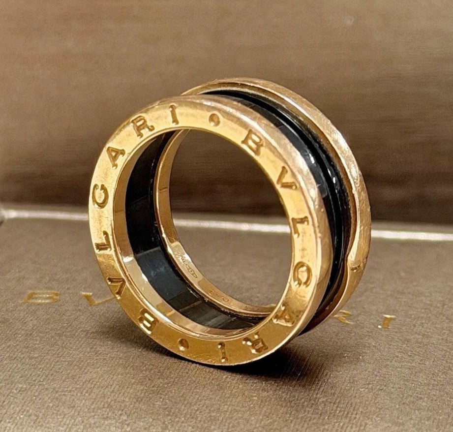 BVLGARI B.zero1 Two-Band Ring 18k Rose Gold and Ceramic Size52