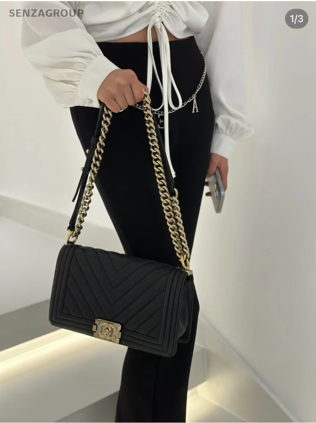 CHANEL Leboy CC chain Medium Shoulder bag Crossbody Black Gold