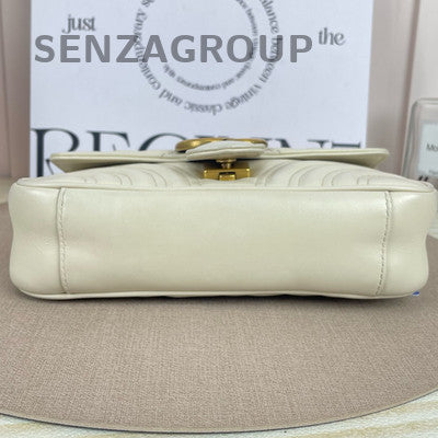 Gucci GG Marmont 22 White Gold Chain Shoulder Crossbody Bag Women Classic