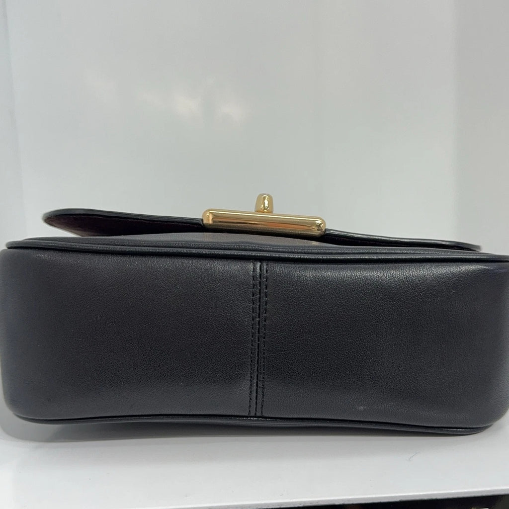 Coach Black Leather Chain Shoulder Crossbody Bag For Women