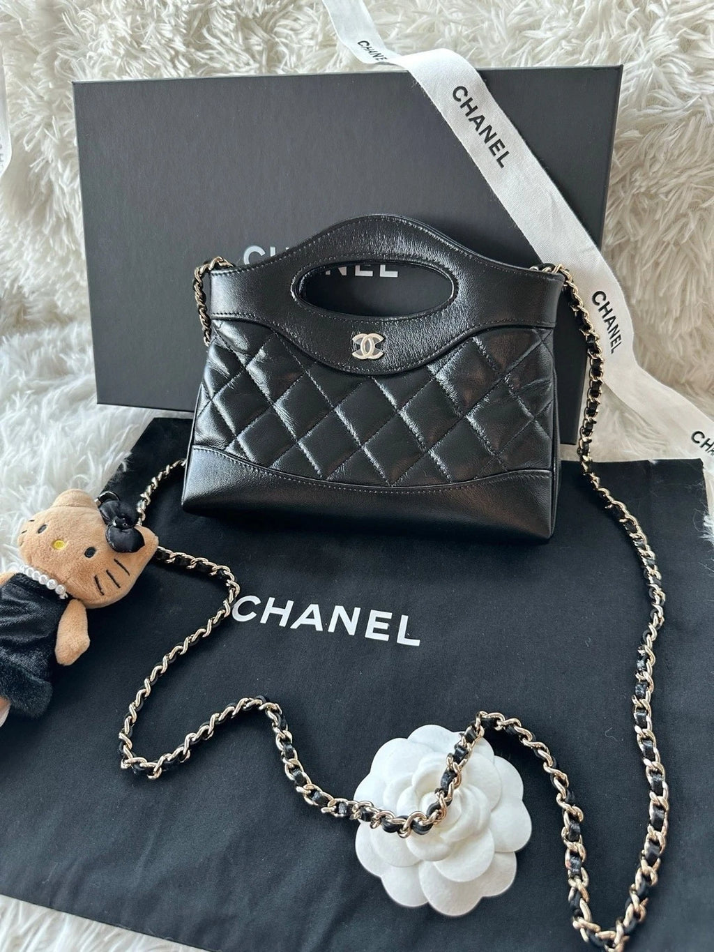 CHANEL 31Bag Nano Black Gold Crossbody Shoulder Handbag For Women