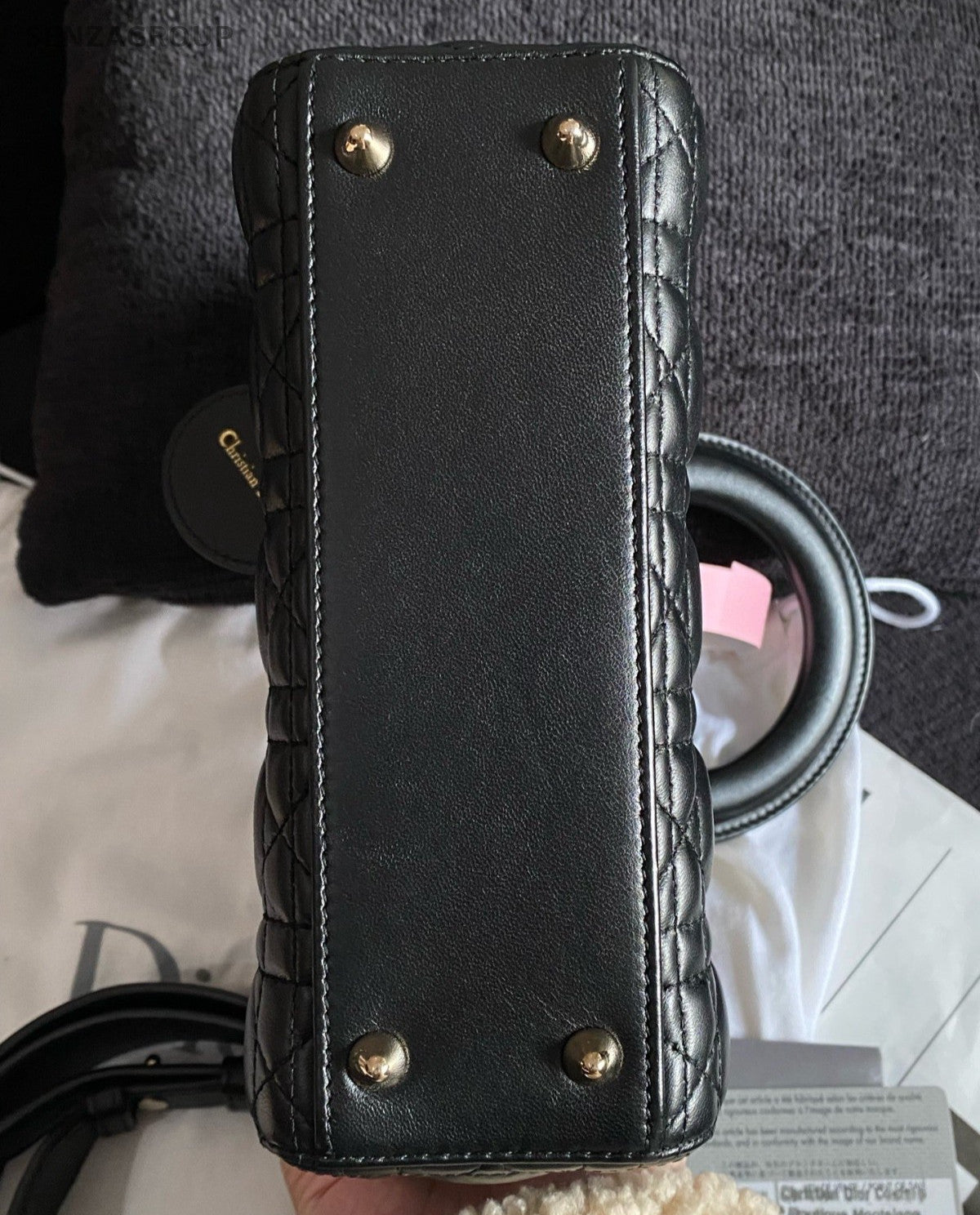 Christian Dior Lady Dior 2Way Black Gold Top Handle Bag Crossbody Women Classic