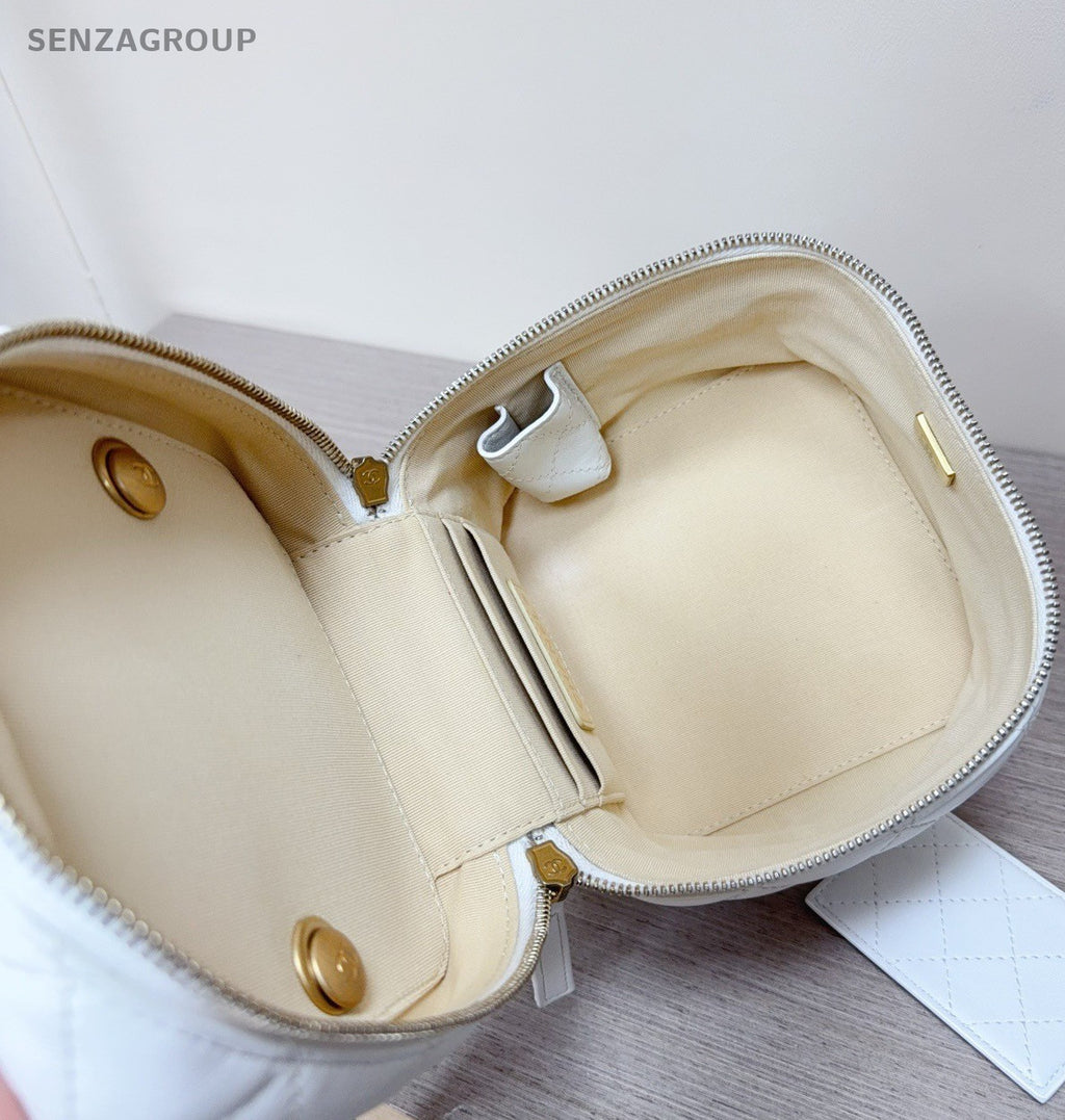 Chanel Diamond Chain Box Shoulder Bag Crossbody White Gold Women Classic