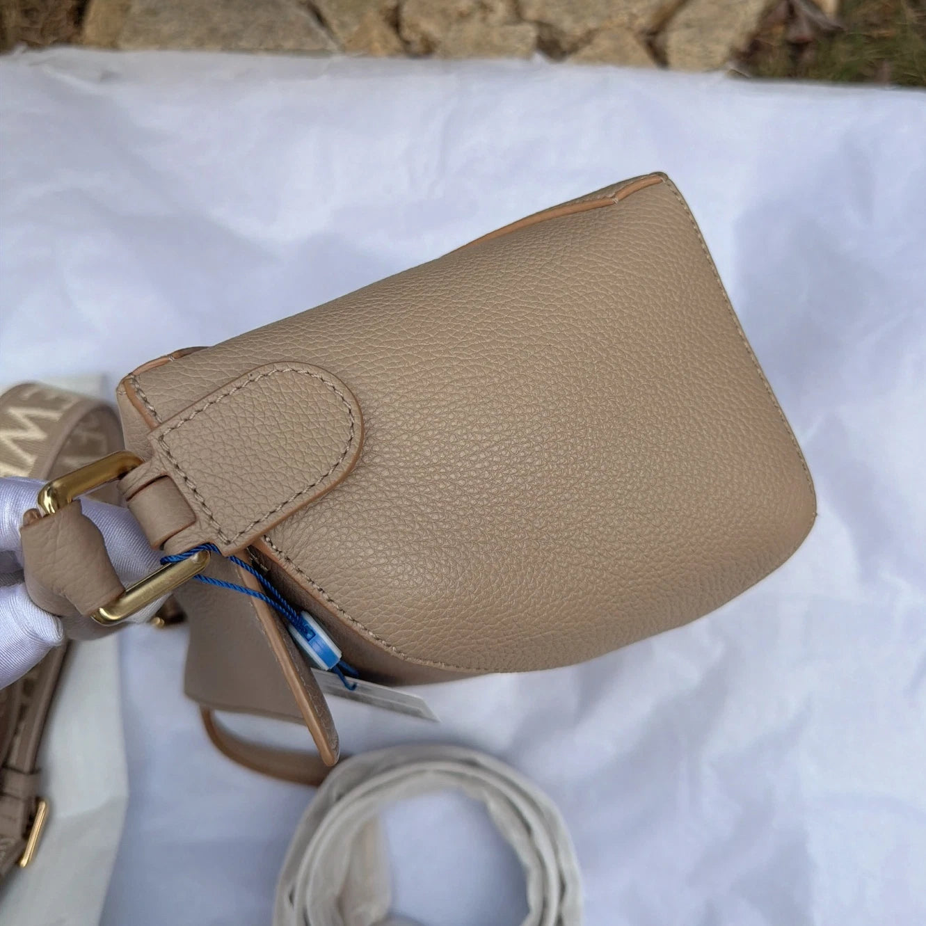 Loewe Puzzle PM Top Handle Shoulder Crossbody Gray Gold Used Women Classic