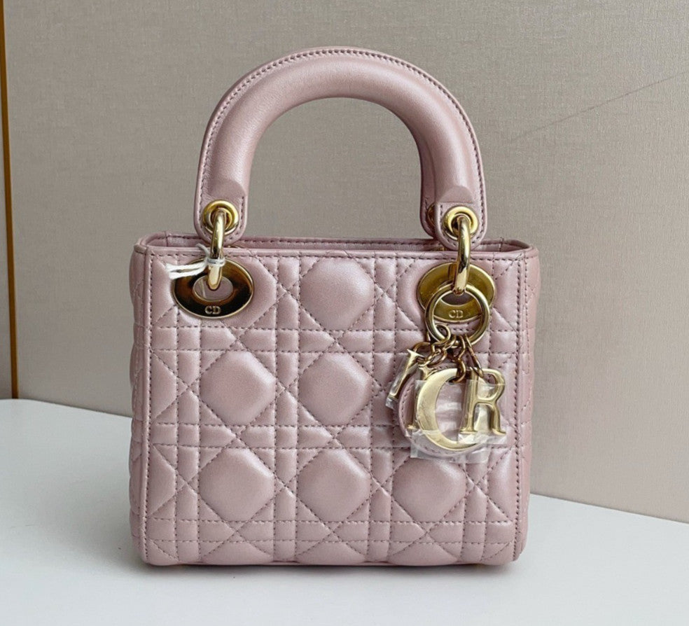 Christian Dior Lady Dior Chain Crossbody Top Handle Bag Pink Gold Women Classic
