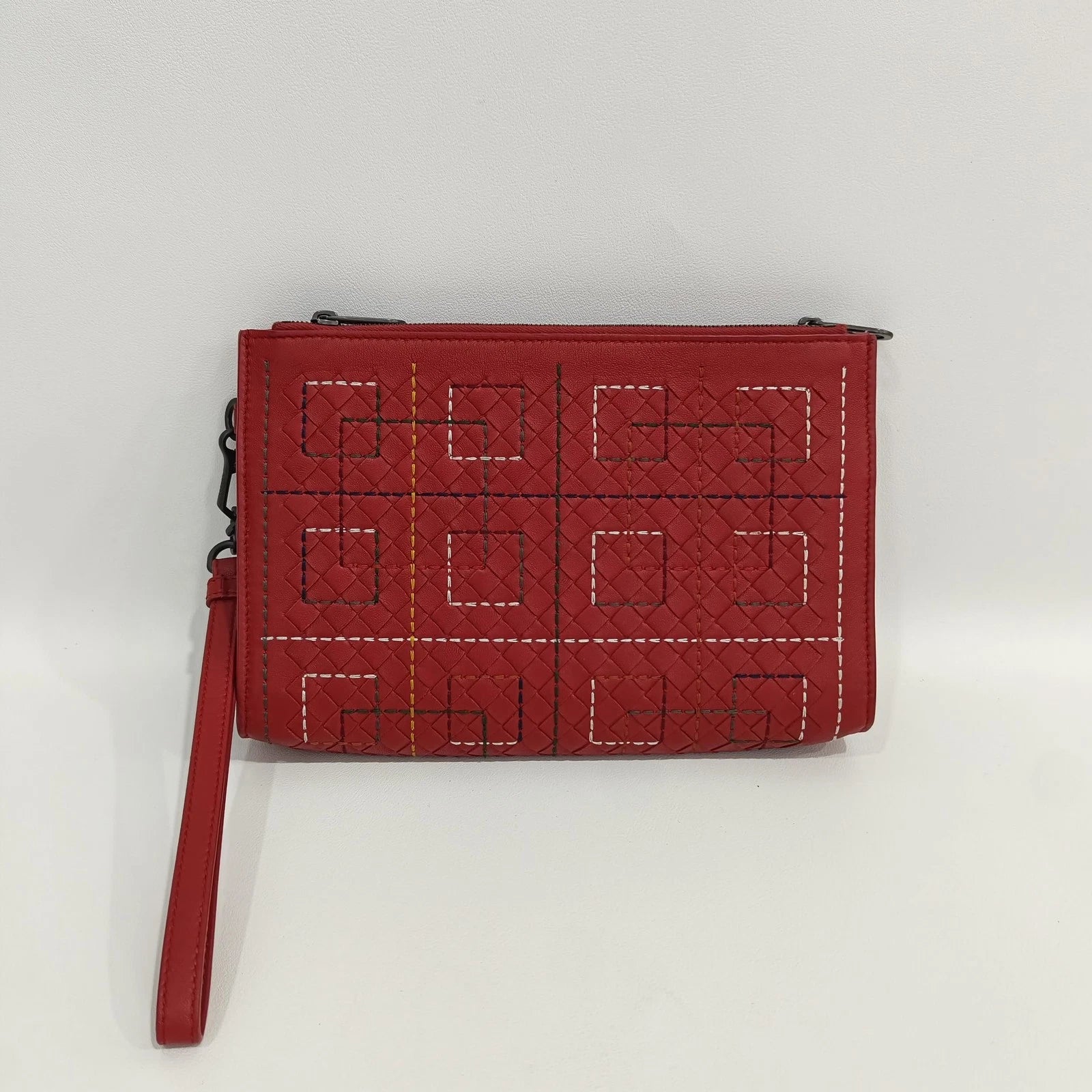 Bottega Veneta Red Woven Leather Clutch For Women
