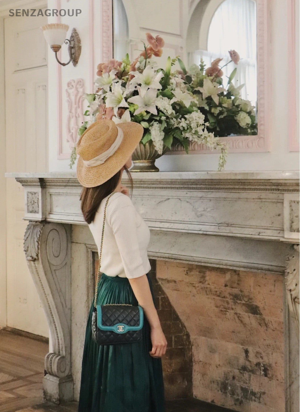 CHANEL Classic Flap Turquoise and navy blue combination Chain Shoulder bag Women