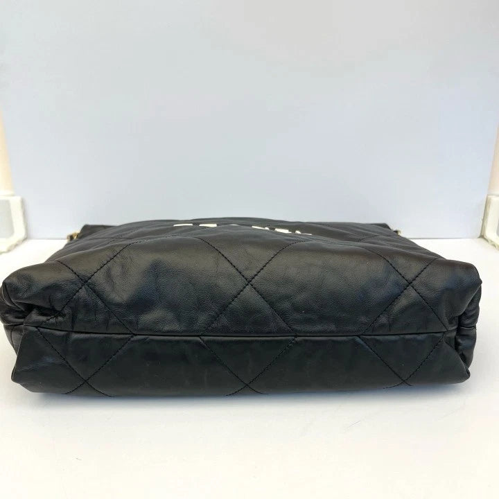 CHANEL Calfskin 22Bag Black Gold Small Tote Shoulder Bag For Women