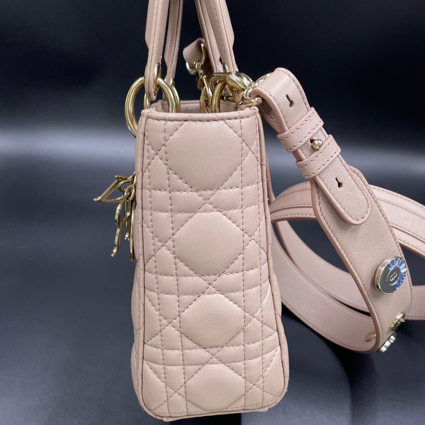 Christian Dior Lady Dior Cannage Top Handle Crossbody Pink Gold Women Classic