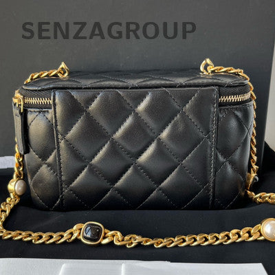 Chanel Black Gold Quilted Cosmetic Chain Shoulder Bag Classic Fashion