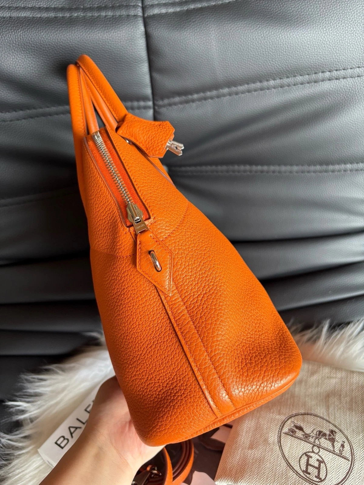 Hermes Bolide31 GM Top Handle Crossbody Orange Silver Women Classic