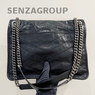 YSL Saint Laurent Black Silver Niki Medium Chain Shoulder Bag