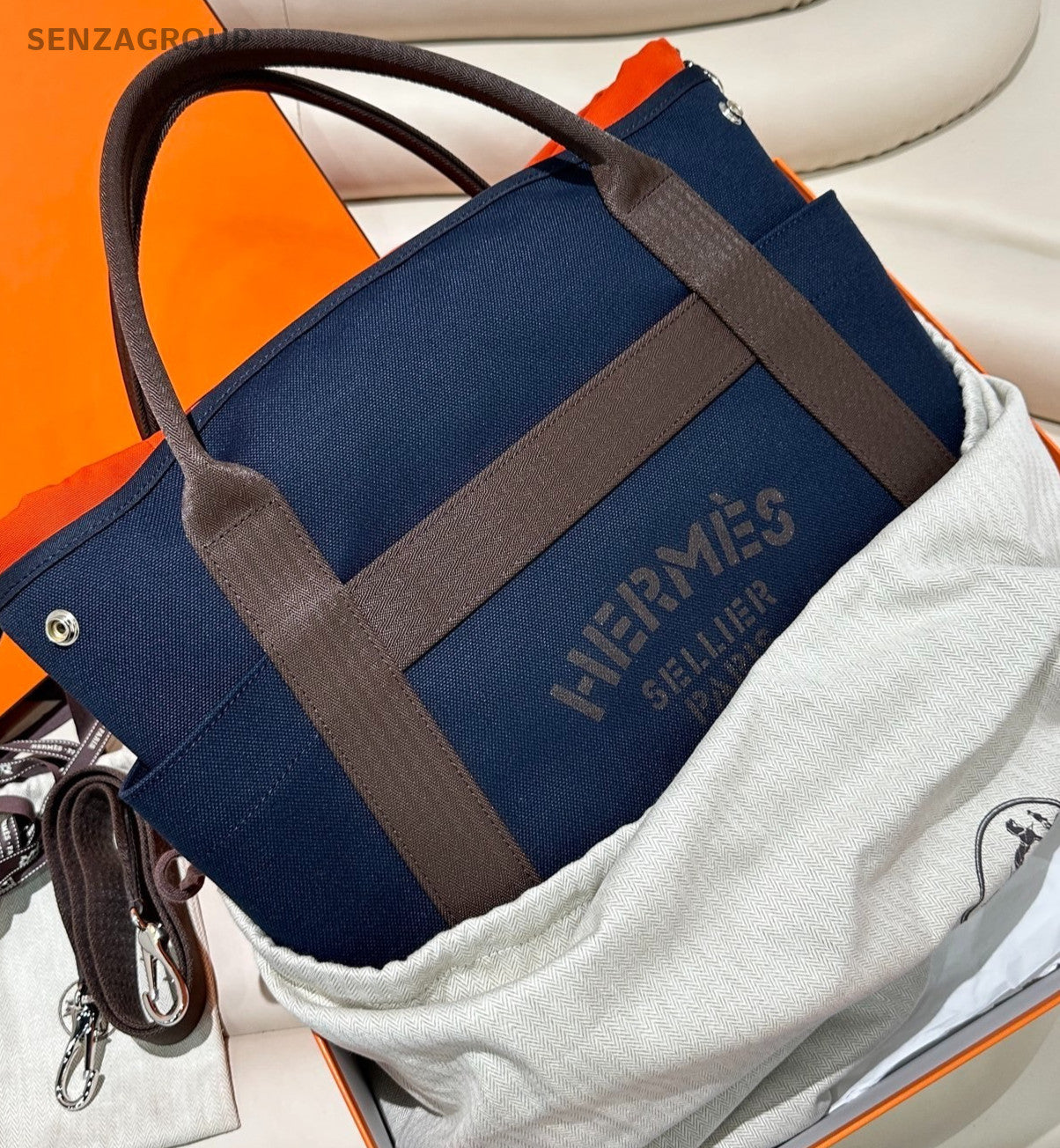 Hermès Canvas Groom Bag Top Handle Shoulder Bag Blue New