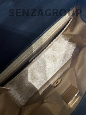 Chanel Classic Black Gold Quilted Mini Square Flap Bag with Ball Chain