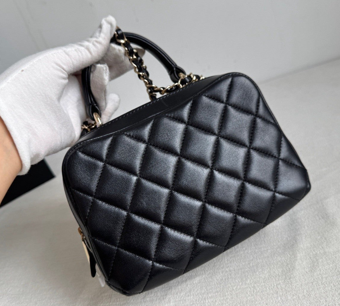 Chanel Camera Case PM Chain Top Handle Crossbody Black Gold Women Classic