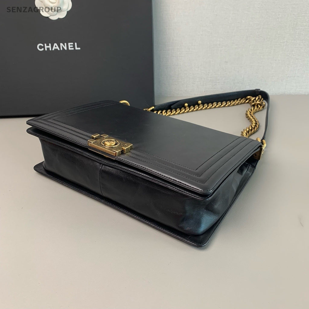 CHANEL Leboy Vintage Chain Shoulder bag Calfskin Black Gold Women
