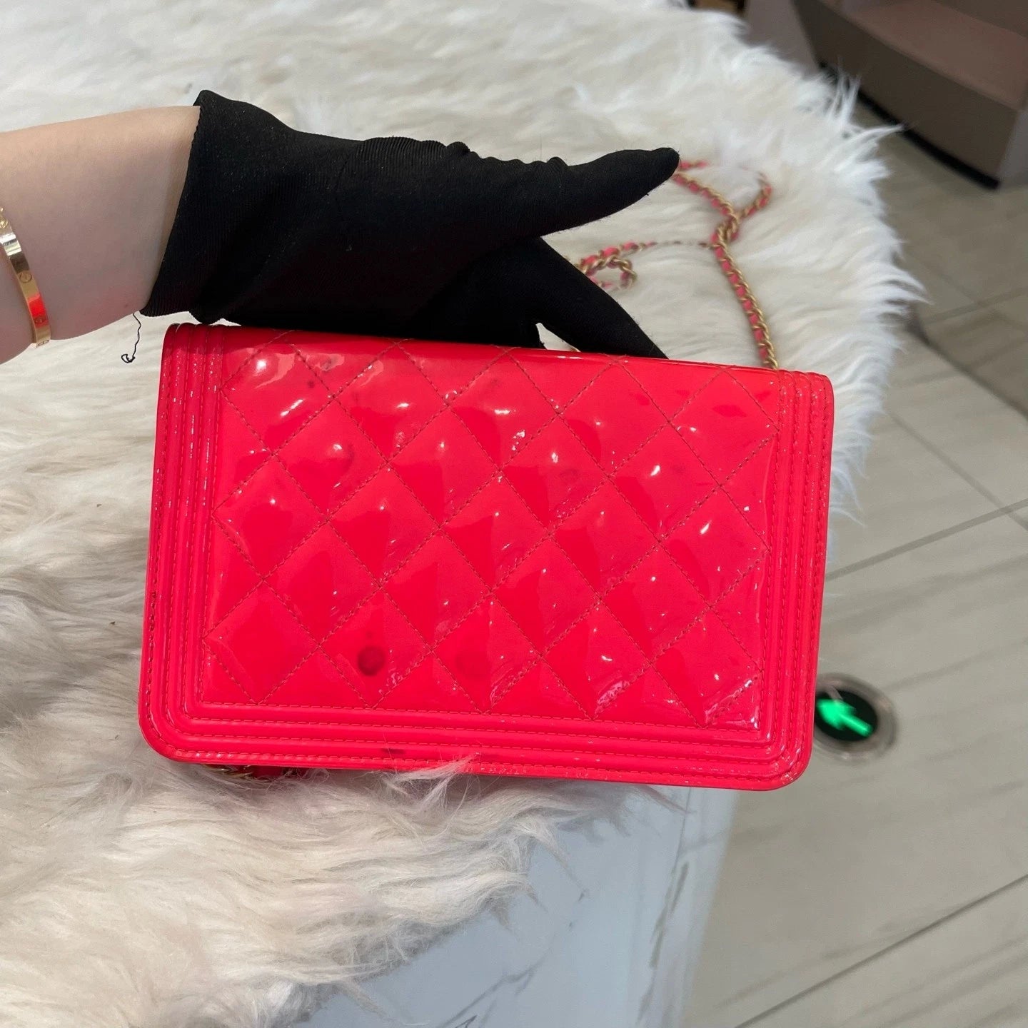Chanel Le Boy Quilted Chain Shoulder Bag Pink Gold Women's