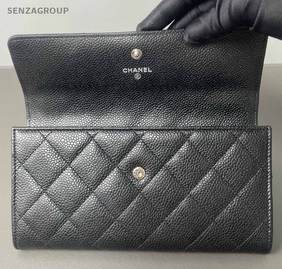 Chanel Diamond Clutch Black Silver Red Women Classic Fashion