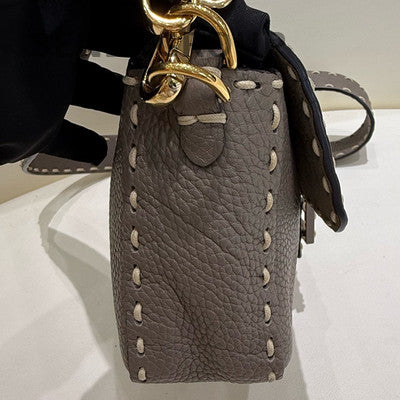 Fendi Baguette Medium Elephant Gray Gold Shoulder Crossbody Bag Women Classic