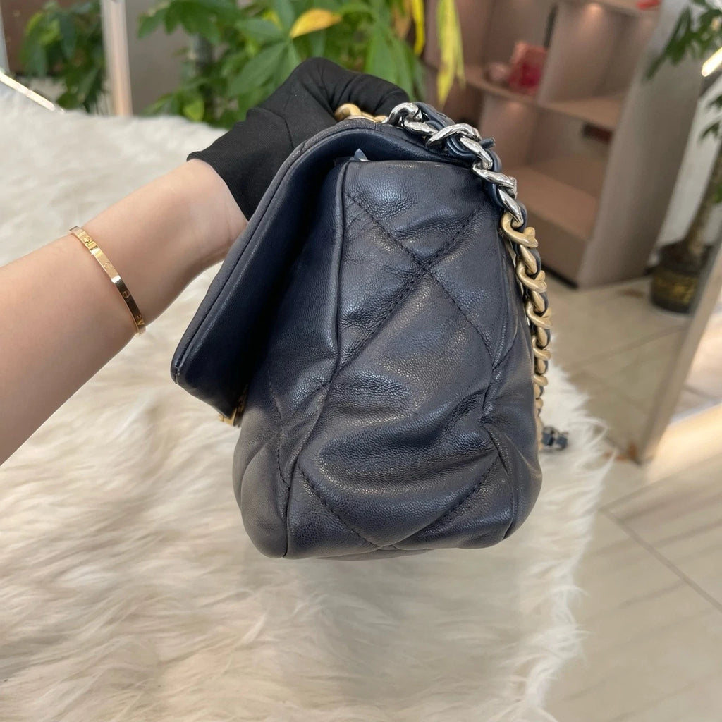 Chanel 19 Small Chain Shoulder Bag Black Gold Classic Women's