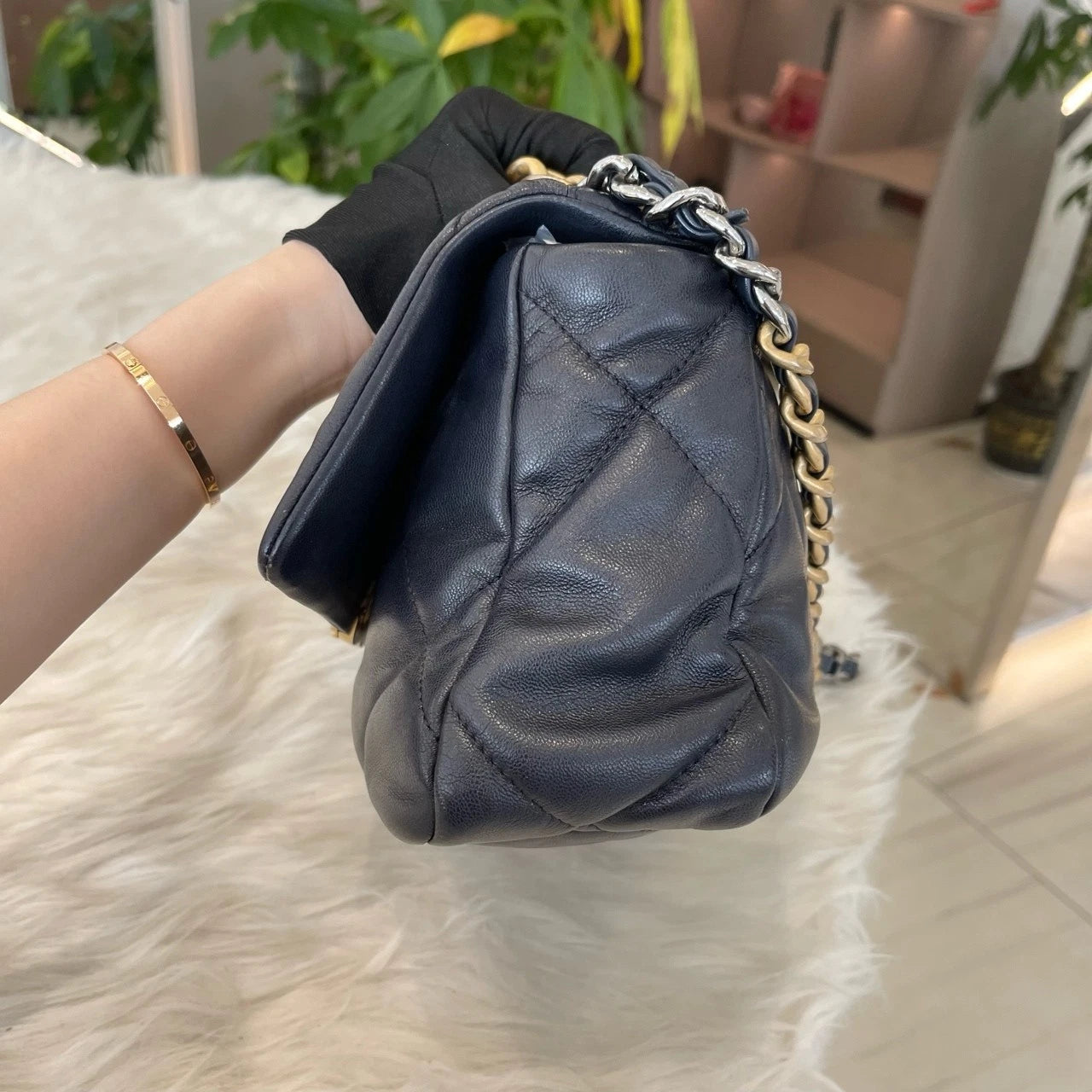Chanel 19 Small Chain Shoulder Bag Black Gold Classic Women's