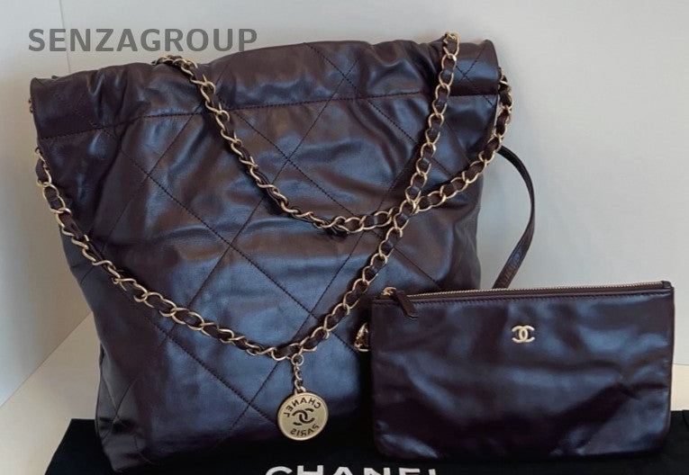 Chanel 22 PM Chain Shoulder Bag Crossbody Brown Gold Women Classic Vintage