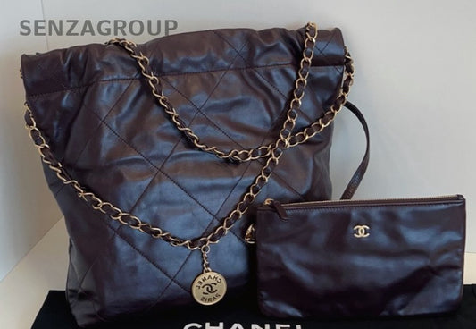 Chanel 22 PM Chain Shoulder Bag Crossbody Brown Gold Women Classic Vintage