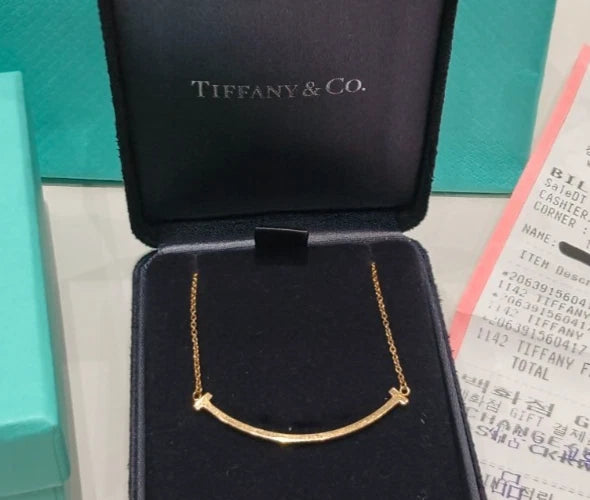 Authentic Tiffany &amp; Co. Tiffany T Small Smile Necklace 18K Yellow Gold