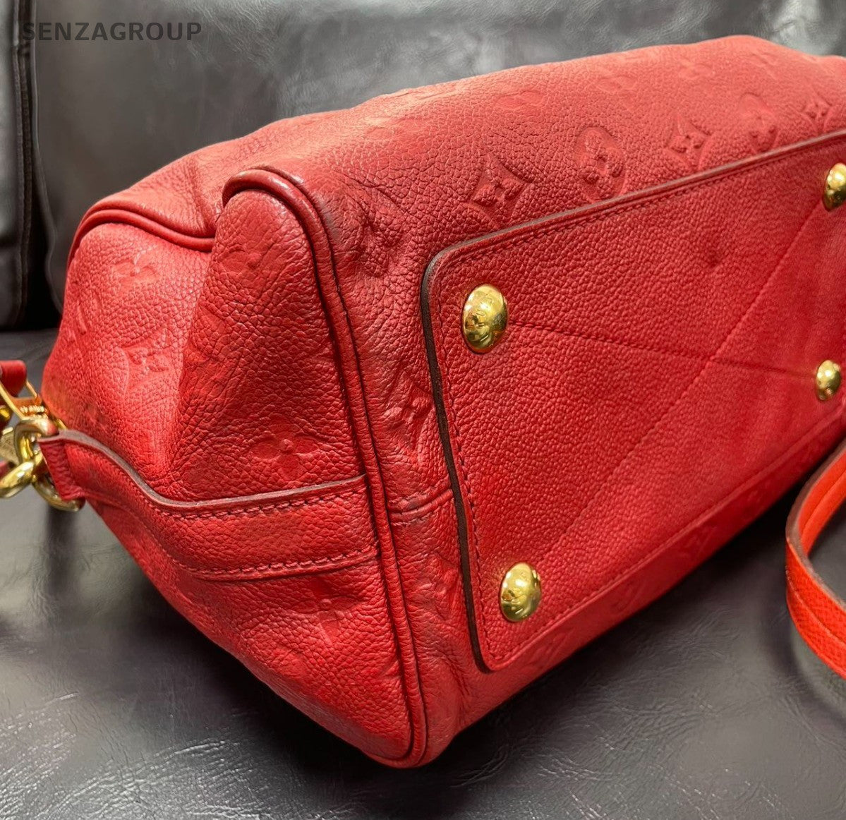 Louis Vuitton Monogram Empreinte Speedy25 Top Handle Bag Crossbody Red Women