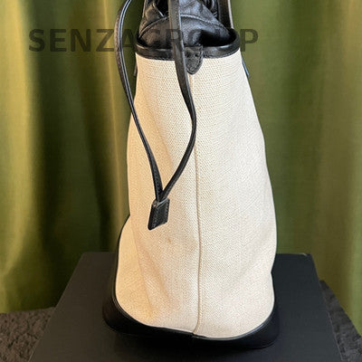 Saint Laurent Tote Bag Beige Black Shoulder Bag Women's Classic