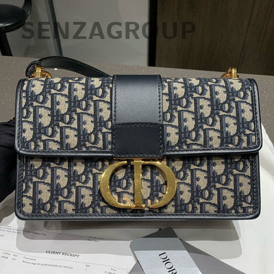Dior Montaigne 30 Oblique Chain Shoulder Bag Blue Gold Women's Classic
