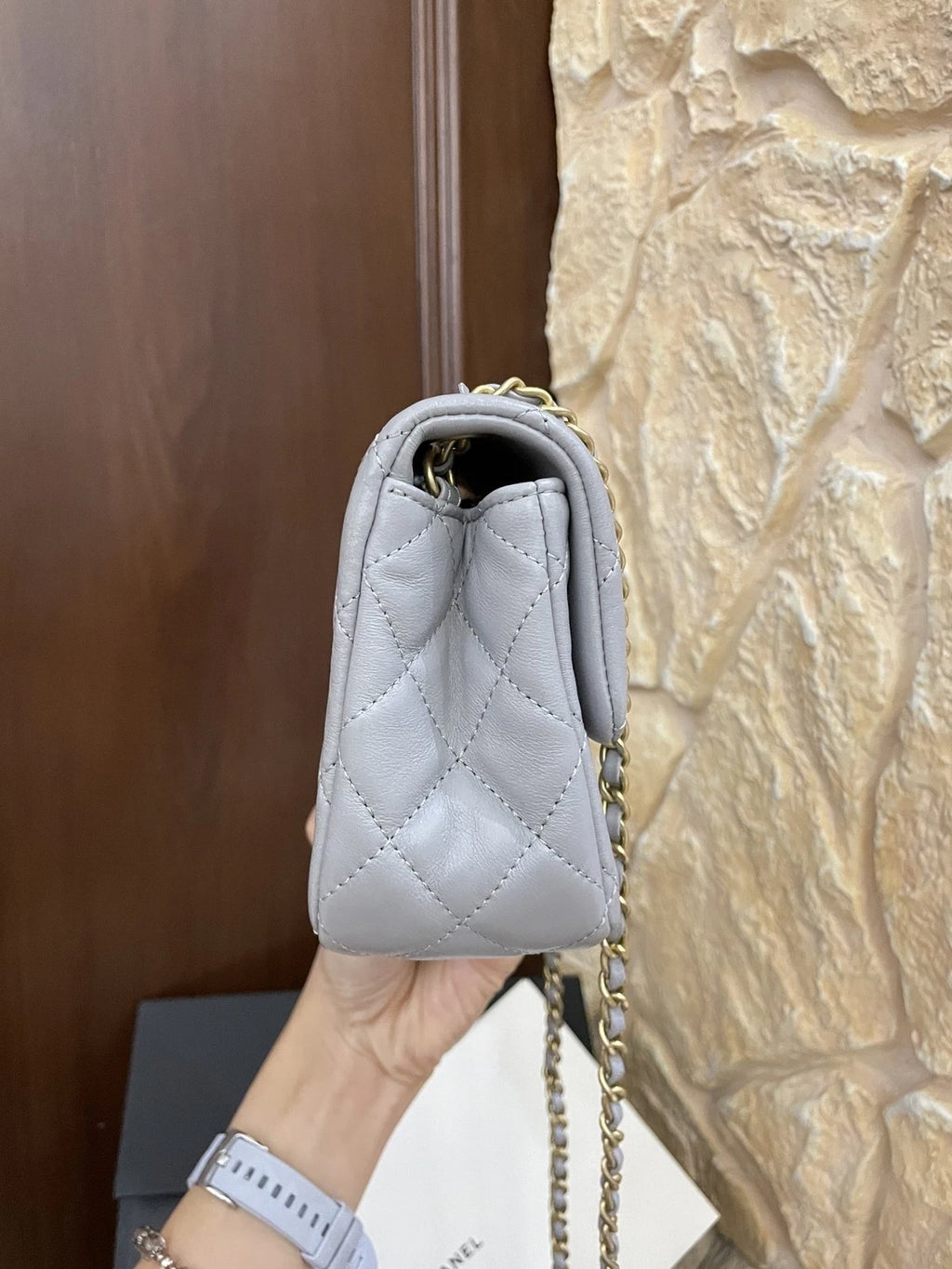 CHANEL Gray Mini CF Adjustable Chain Shoulder Crossbody Bag For Women