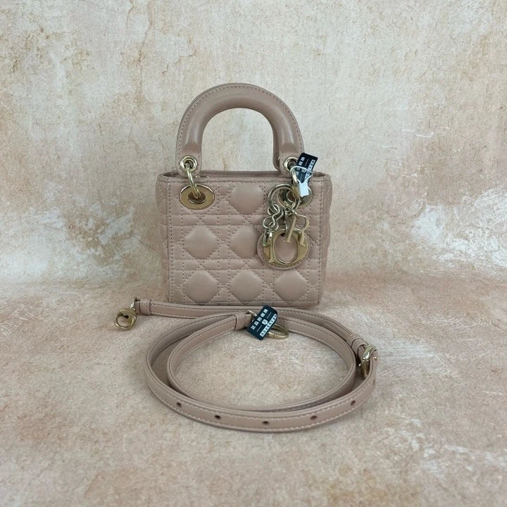 Dior Lady Dior Lambskin Pink Top Handle Excellent
