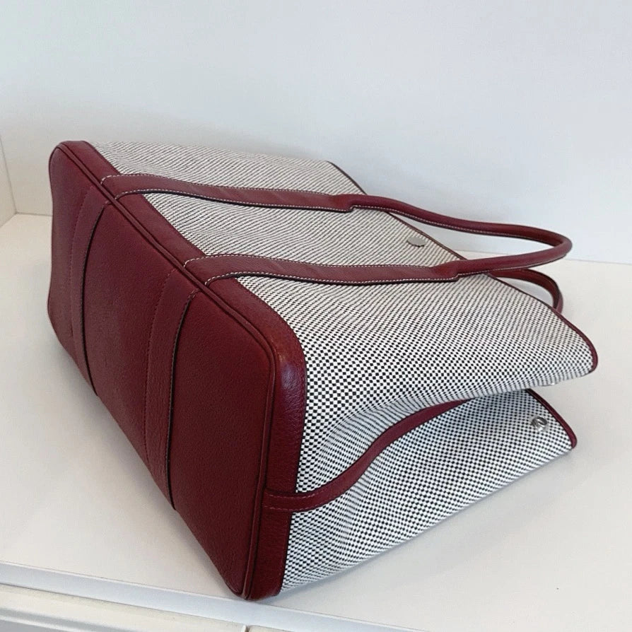 Hermes Garden Party 36 Tote Top Handle Bag Red Beige Women Fashion