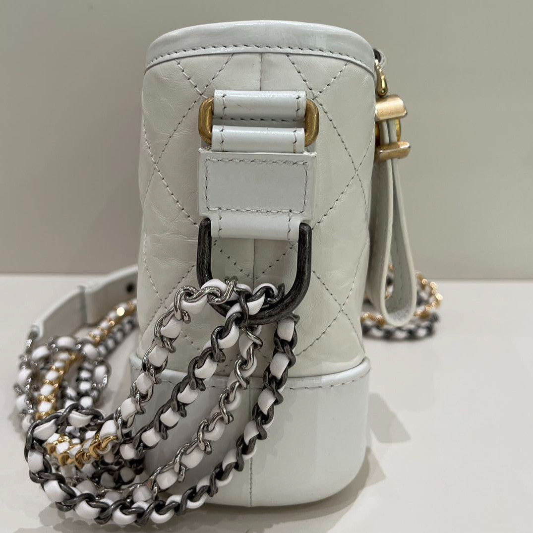Chanel Gabrielle Small Quilted Chain Shoulder Bag - Silver White