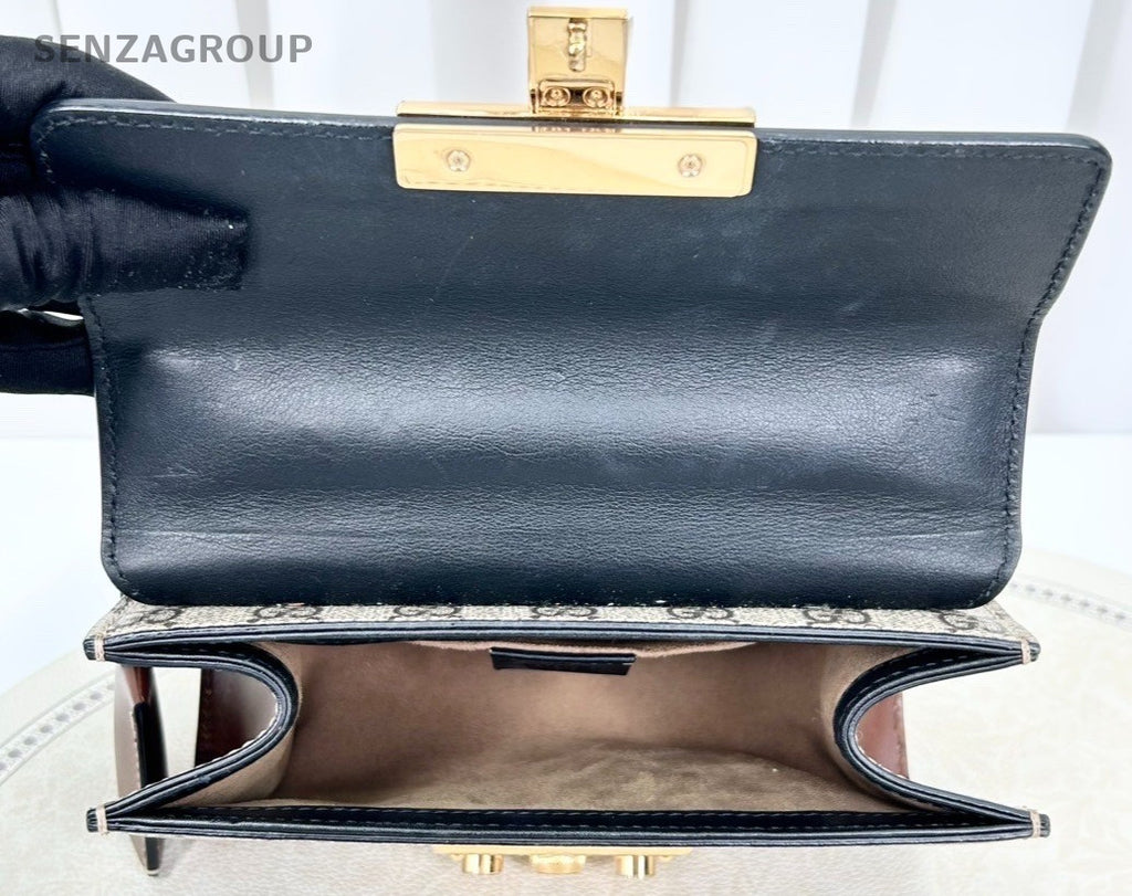 GUCCI Padlock GG Monogram Chain Strap Shoulder bag Crossbody Women Black