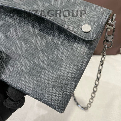 Louis Vuitton Damier Graphite Medium Chain Shoulder Crossbody Bag Black Silver