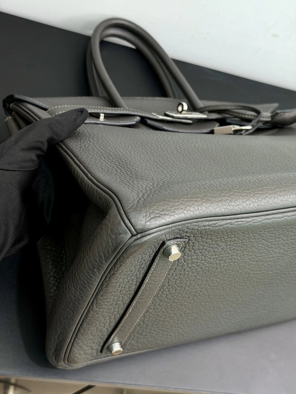 Authentic Hermes Birkin 35 Tote Top Handle Bag Grey Silver Hardware