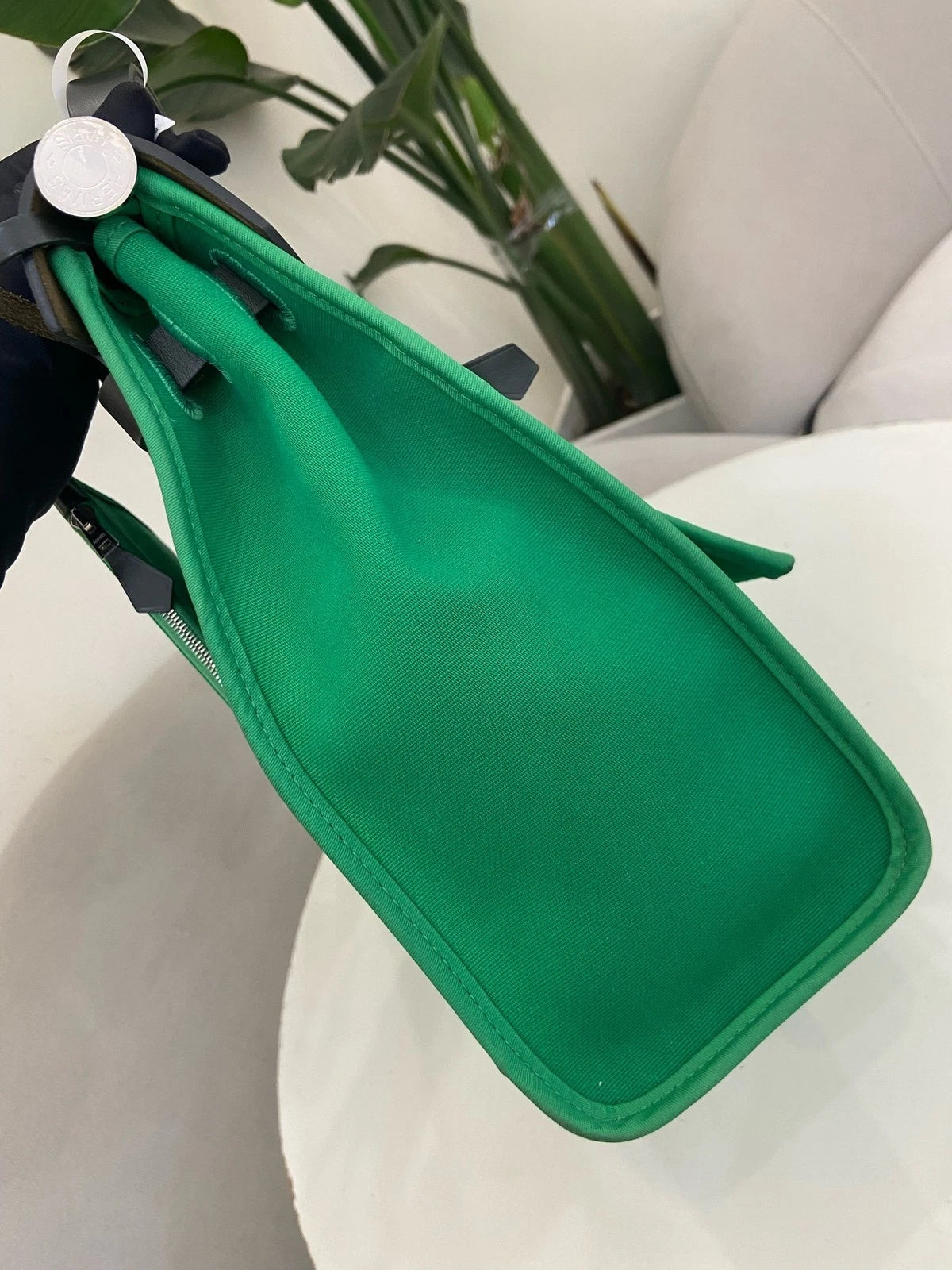 Hermes Herbag31 Green Canvas Leather Shoulder Bag For Women