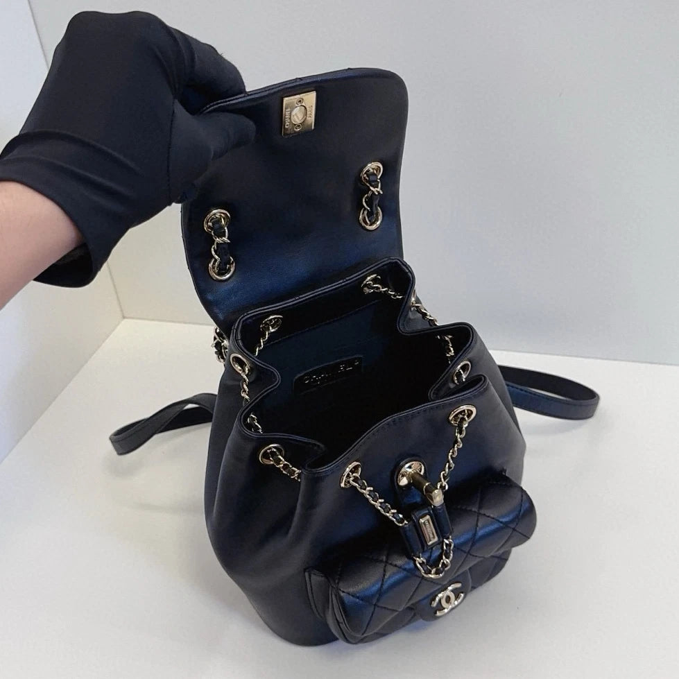 Chanel Duma Diamond Backpack Black Gold Used Women Classic