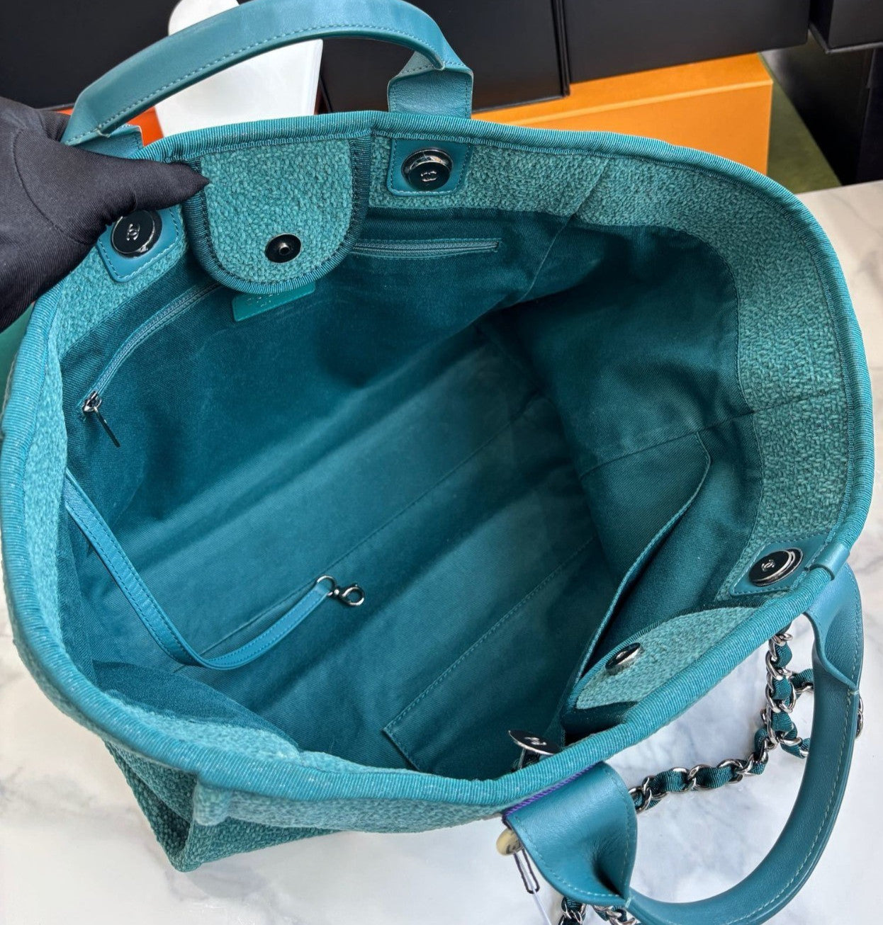 Chanel Beach Tote Top Handle Shoulder Bag Green Women Classic