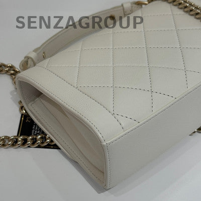 Chanel White Gold Quilted Chain Shoulder Bag Classic Women's