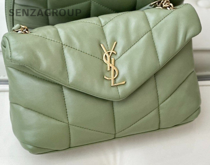 YSL Saint Lauren Puffer PM Quilted Lambskin Shoulder Crossbody Bag Green Women