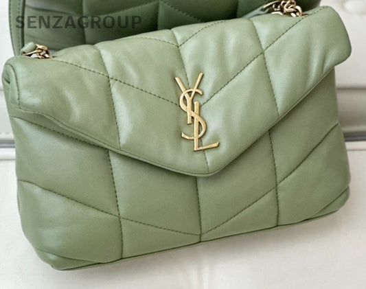 YSL Saint Lauren Puffer PM Quilted Lambskin Shoulder Crossbody Bag Green Women