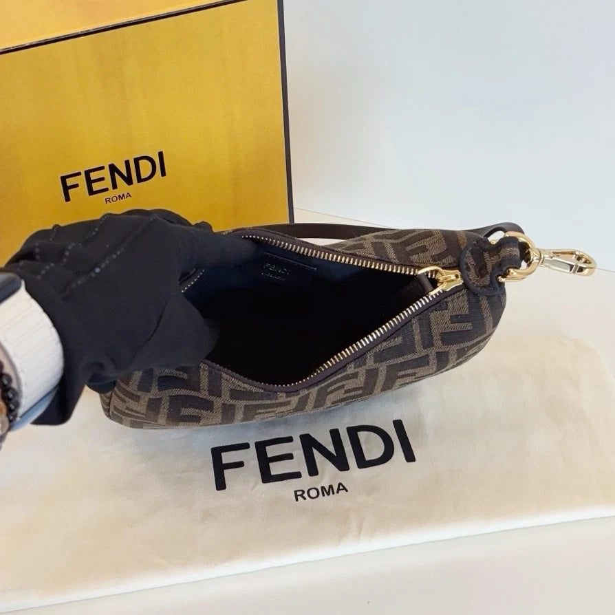 Excellent Fendi Fendigraphy Brown FF Monogram Canvas Handbag Detachable Strap