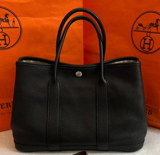 Hermes Garden Party30 Top Handle Bag Black Silver Used Women Classic