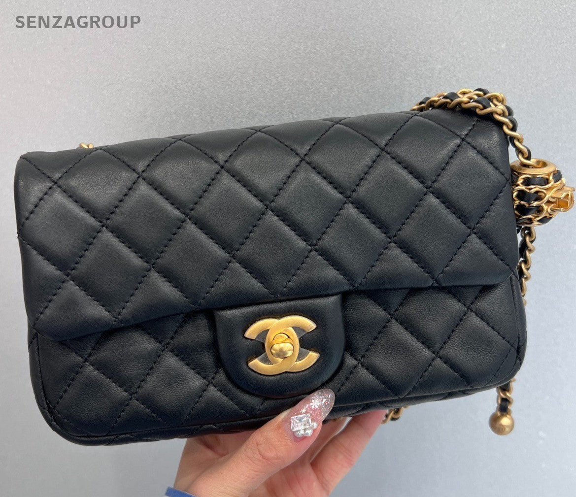 Chanel Classic Flap Mini Chain Shoulder Bag Crossbody Black Gold Women Fashion